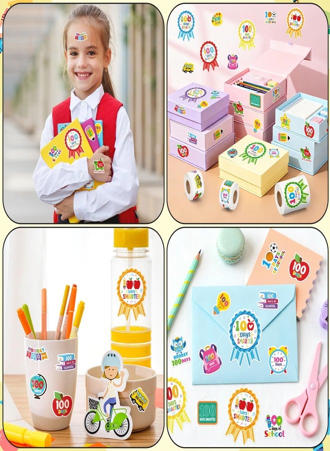 BeYumi 100 Days Smarter Sticker - 1200Pcs 100th Day of School Stickers in 3 Rolls for Kid 100 Days Smarter Badge Teacher Reward Sticker Cartoon Waterproof Vinyl Decal Party School Classroom Gift Decor - Image 5